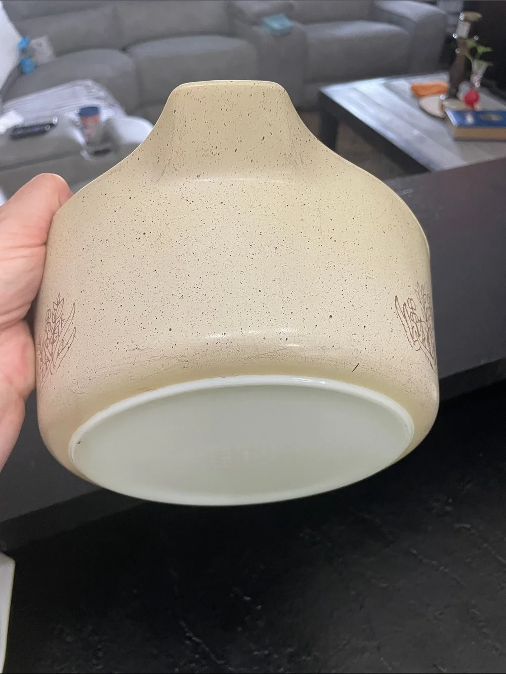 Pyrex Forest Fancies Vintage Speckled Ceramic Serving Bowl with Mushroom 2.5 l